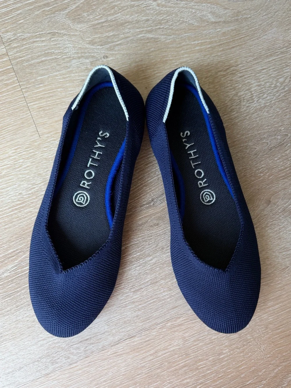 Rothy's Navy Knit Ballet Flats with White Trim - Picture 2 of 4